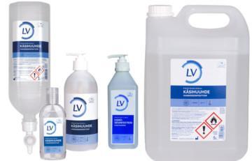 LV preoperativ handdesinfektion i 600 ml pumpflaska, 5 l kanister, liten flaska 100 ml och dispenser 1 liter